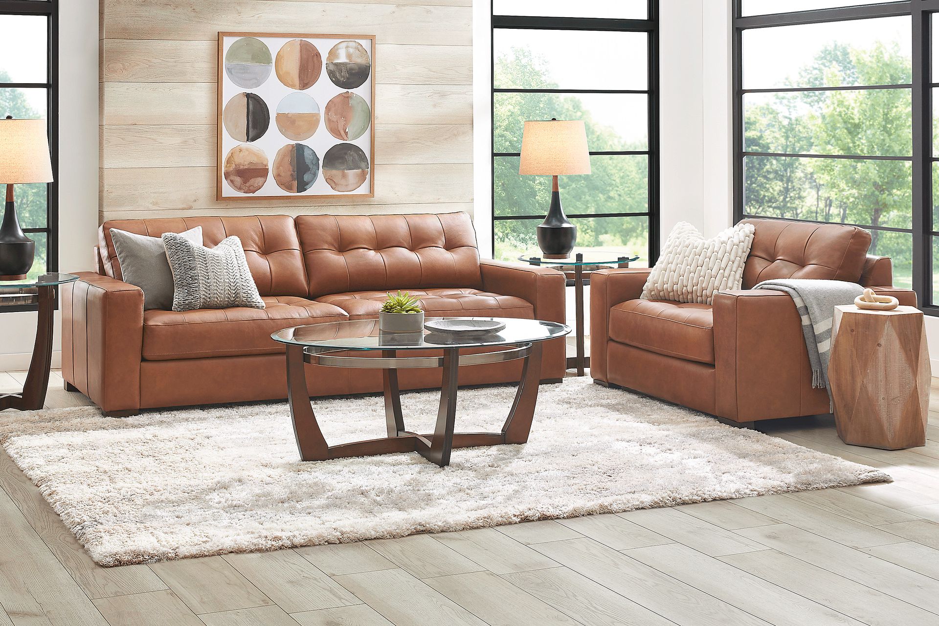 Messina Brown Leather 5 Pc Living Room - Image 1