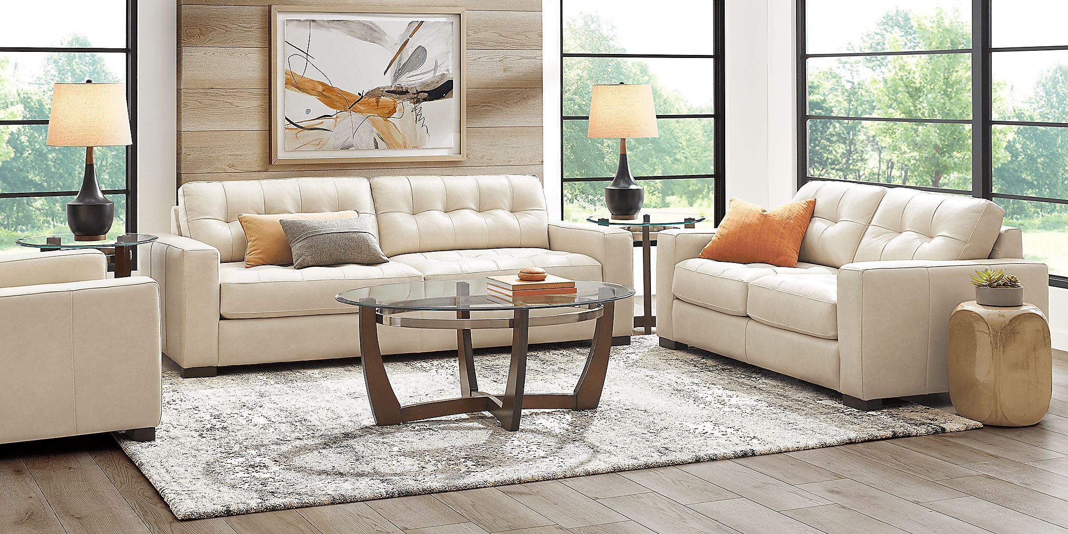 Messina 2 Pc Ivory Beige Leather Living Room Set With Sofa, Loveseat ...