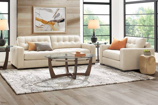 Messina Ivory Leather 7 Pc Living Room - Thumbnail - Image 1