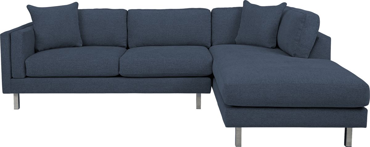 【中古】 Metro Lounge Metro Lounge Sapphire Blue Chenille Fabric 2 Pc Right Arm Chaise