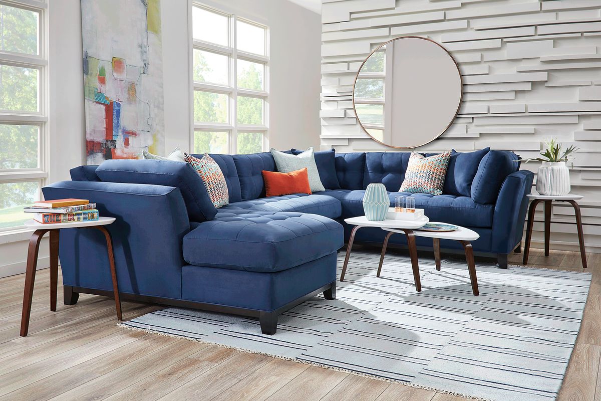Cindy Crawford Metro Midnight Blue Microfiber 3 Pc Left Arm Chaise