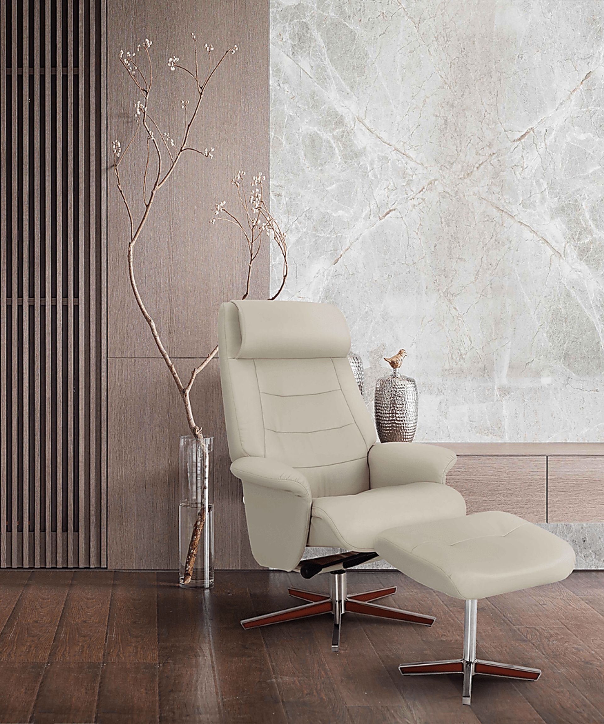 Mial Beige Recliner & Ottoman - Image 4
