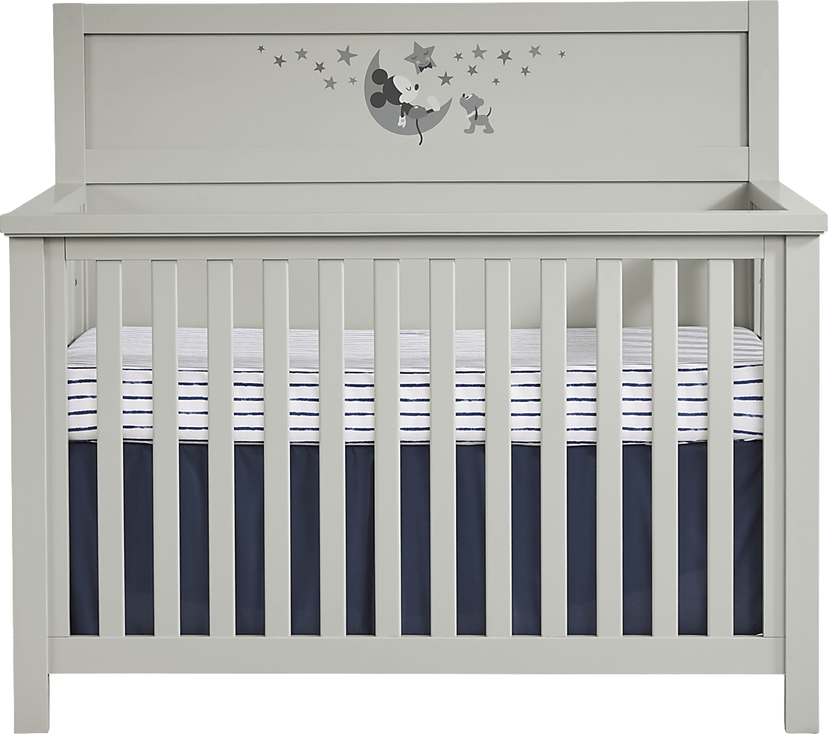 Mickey Mouse and Minnie Mouse Gray Convertible Crib with Classic Art