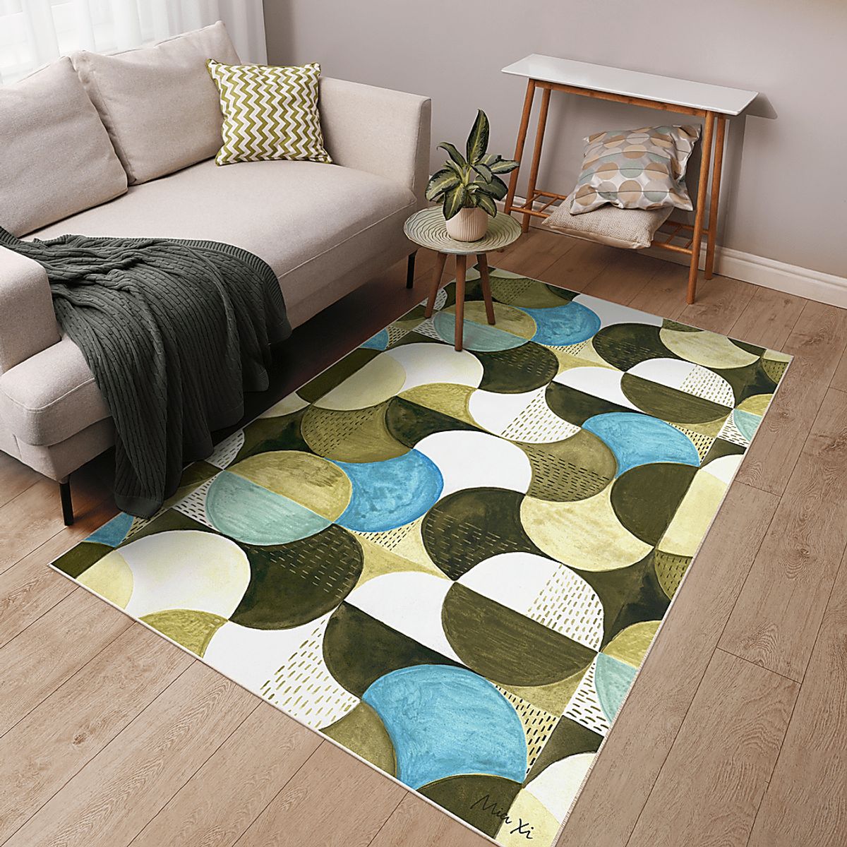 Middlemiss Green,Off-White,Teal Beige,Blue,Green,White Rugs | Rooms to Go