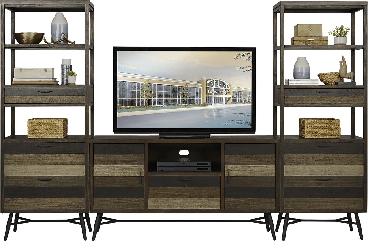 Midtown Loft Brown Dark Wood 3 Pc Wall Unit With 60 in. Console | Rooms ...