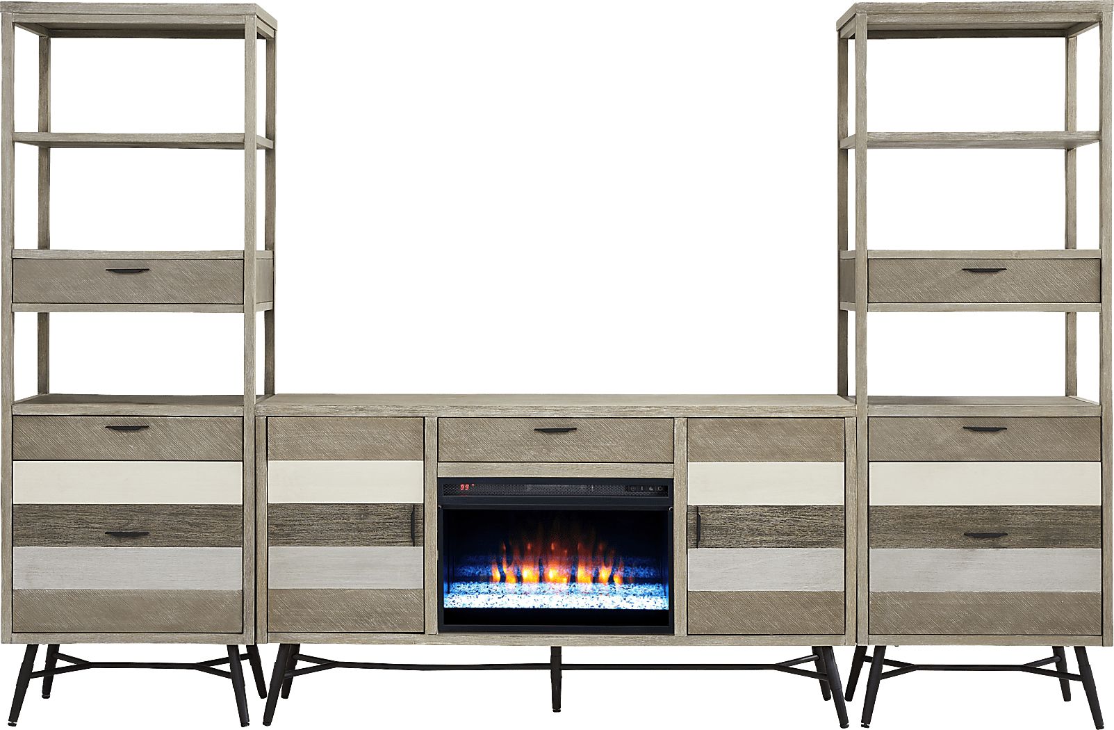 Midtown Loft Gray 4 Pc Wall Unit with 66 in. Console and Electric Fireplace