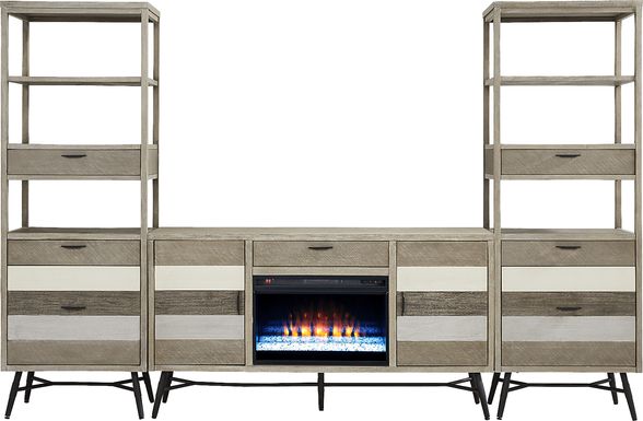 Midtown Loft Gray 4 Pc Wall Unit with 66 in. Console and Electric Fireplace