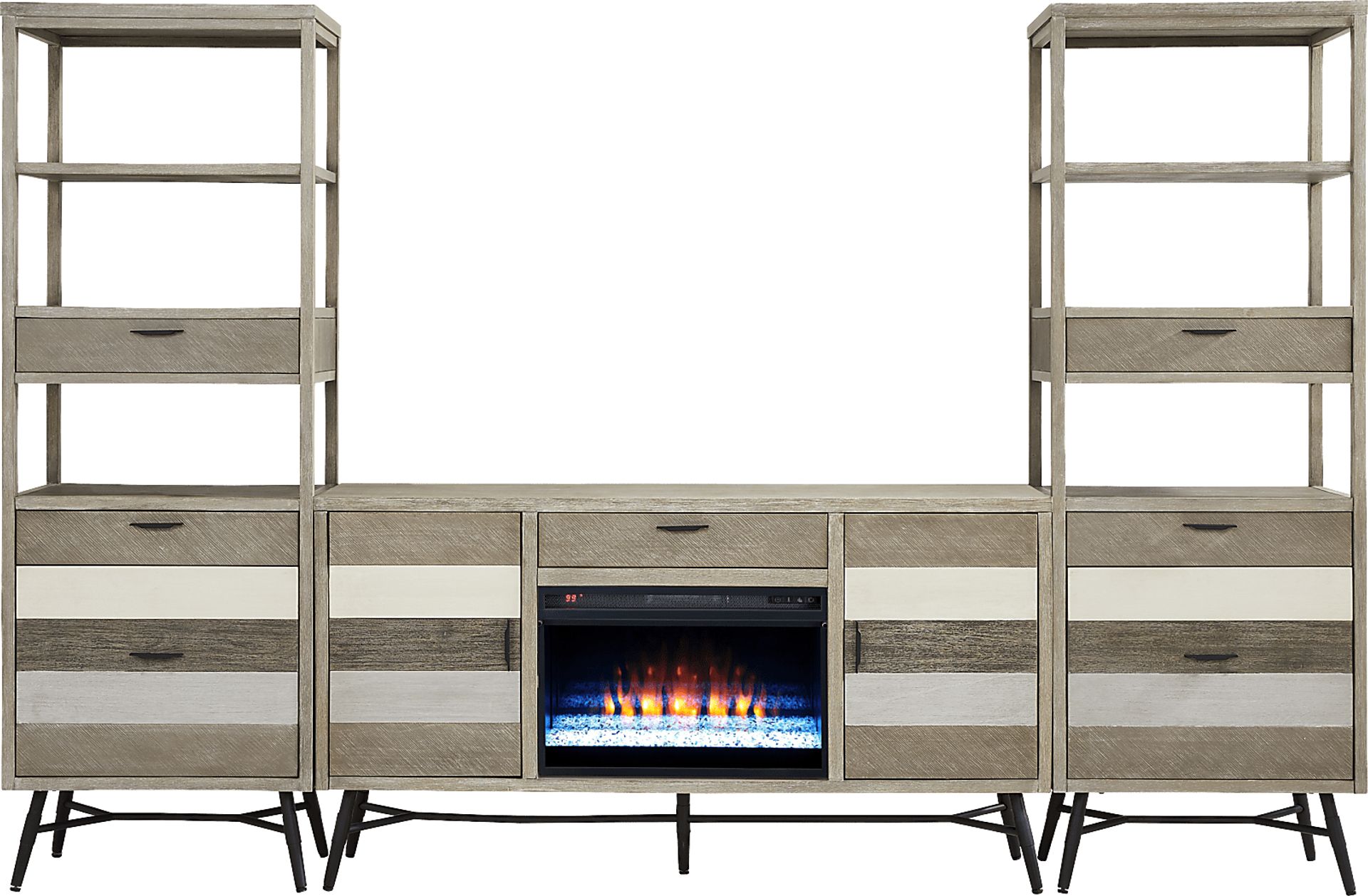 Midtown Loft Gray 4 Pc Wall Unit with 66 in. Console and Electric Fireplace - Image 1