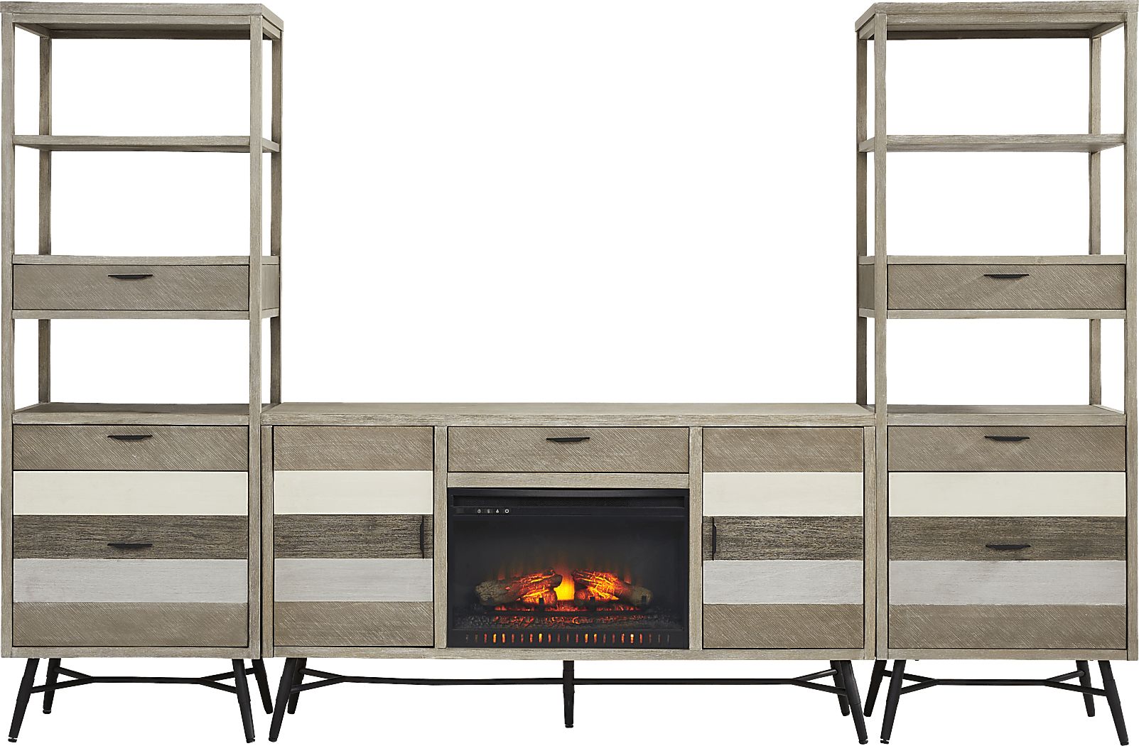 Midtown Loft Gray 4 Pc Wall Unit with 66 in. Console and Electric Log Fireplace