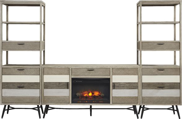 Midtown Loft Gray 4 Pc Wall Unit with 66 in. Console and Electric Log Fireplace