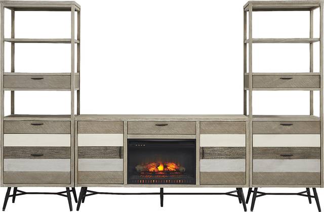 Midtown Loft Gray 4 Pc Wall Unit with 66 in. Console and Electric Log Fireplace - Thumbnail - Image 1