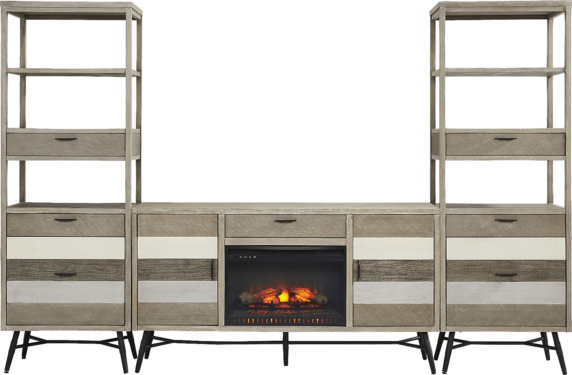 Midtown Loft Gray 4 Pc Wall Unit with 66 in. Console and Electric Log Fireplace - Image 1