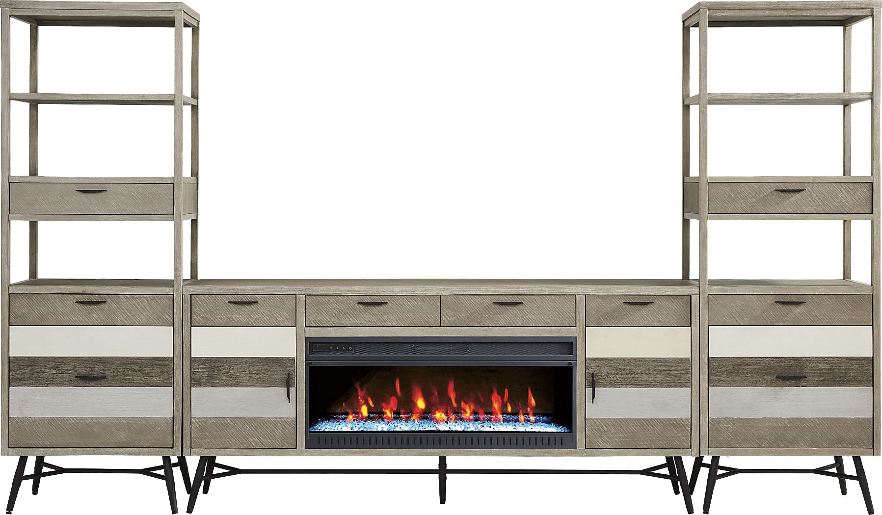 Midtown Loft Gray 4 Pc Wall Unit with 80 in. Console and Electric Fireplace