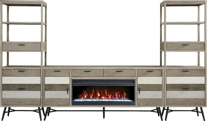 Midtown Loft Gray 4 Pc Wall Unit with 80 in. Console and Electric Fireplace