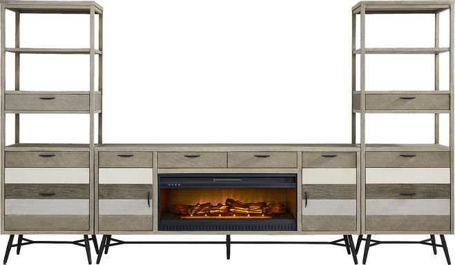 Midtown Loft Gray 4 Pc Wall Unit with 80 in. Console and Electric Log Fireplace