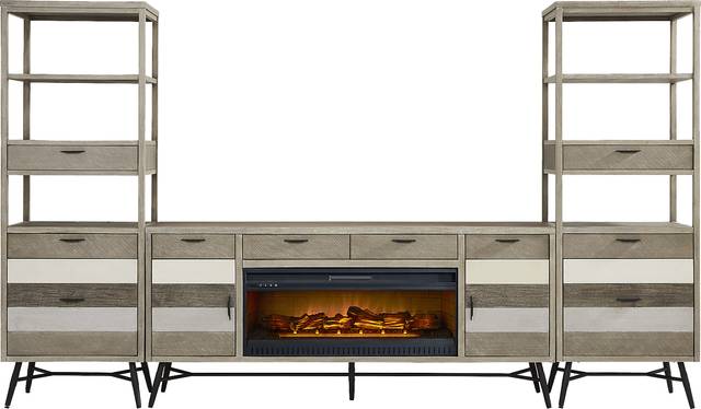 Midtown Loft Gray 4 Pc Wall Unit with 80 in. Console and Electric Log Fireplace - Thumbnail - Image 1