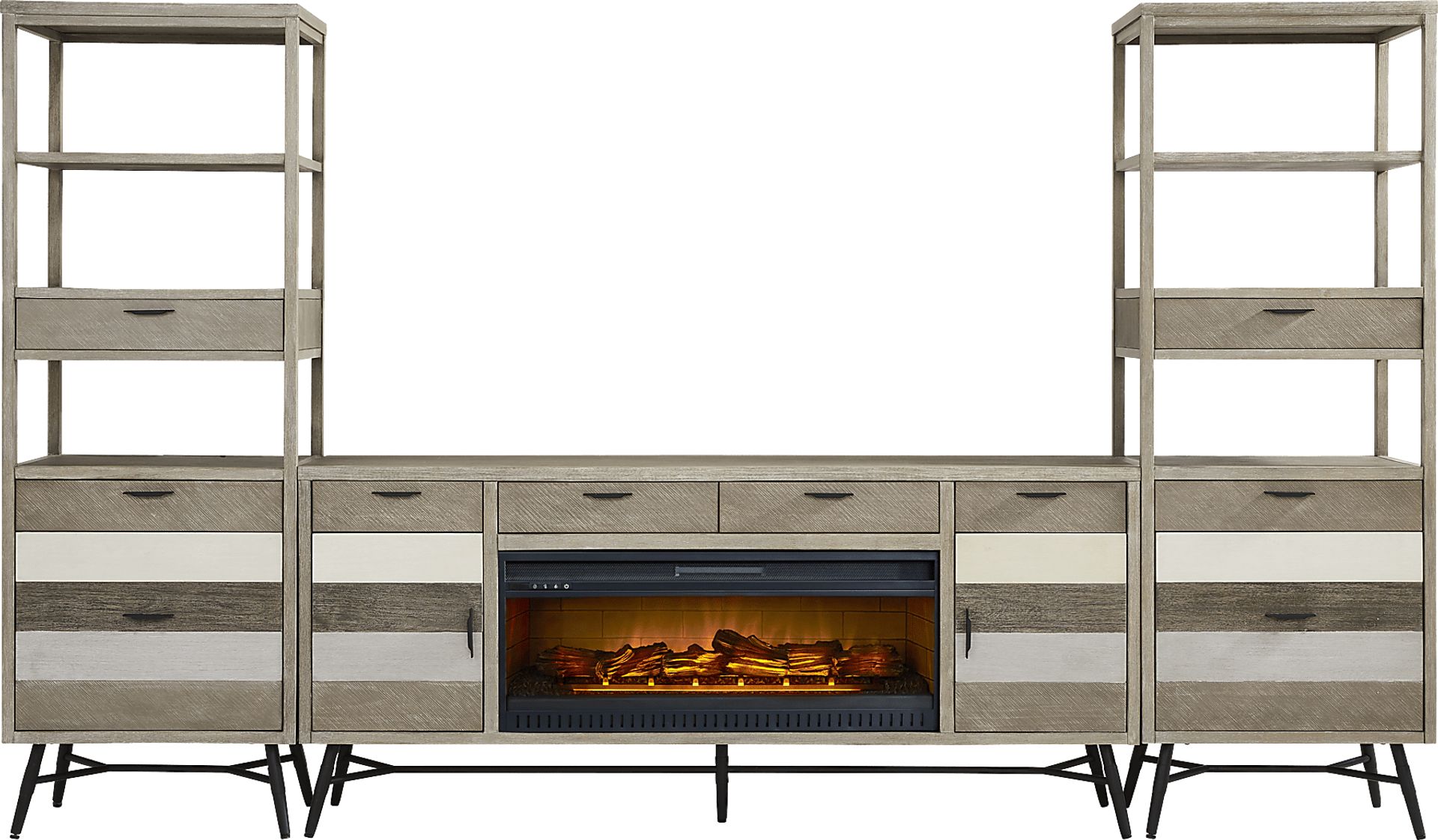 Midtown Loft Gray 4 Pc Wall Unit with 80 in. Console and Electric Log Fireplace - Image 1