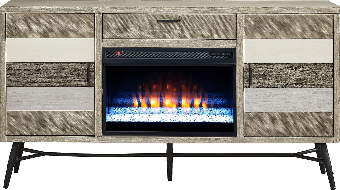 Midtown Loft Gray 66 in. Console with Electric Fireplace