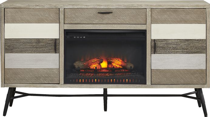 Midtown Loft Gray 66 in. Console with Electric Log Fireplace