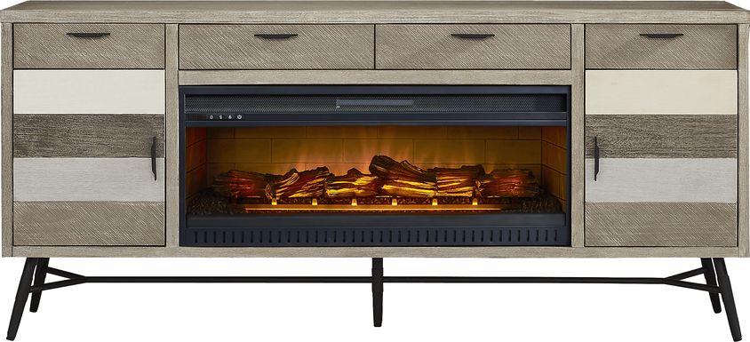 Midtown Loft Gray 80 in. Console with Electric Log Fireplace