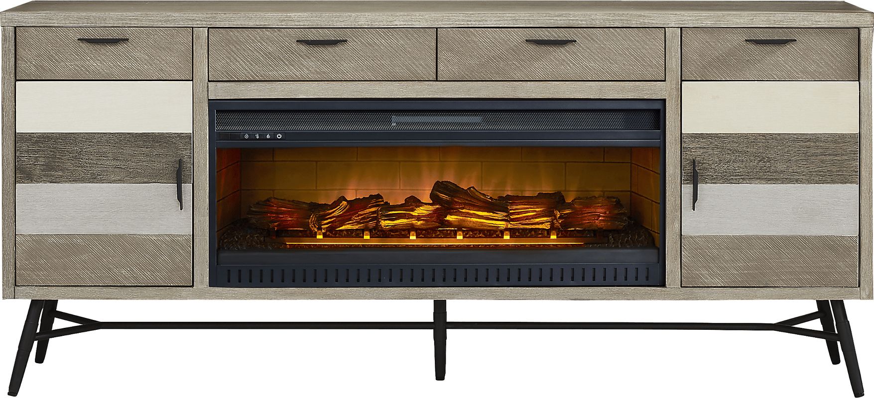 Midtown Loft Gray 80 in. Console with Electric Log Fireplace