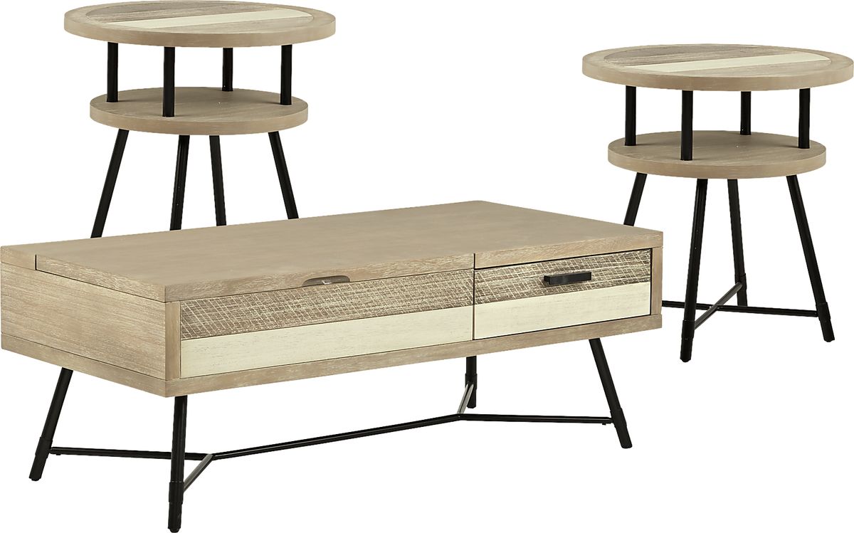Image showcasing Midtown Loft Natural Light Wood 3 Pc Table Set | Rooms to Go