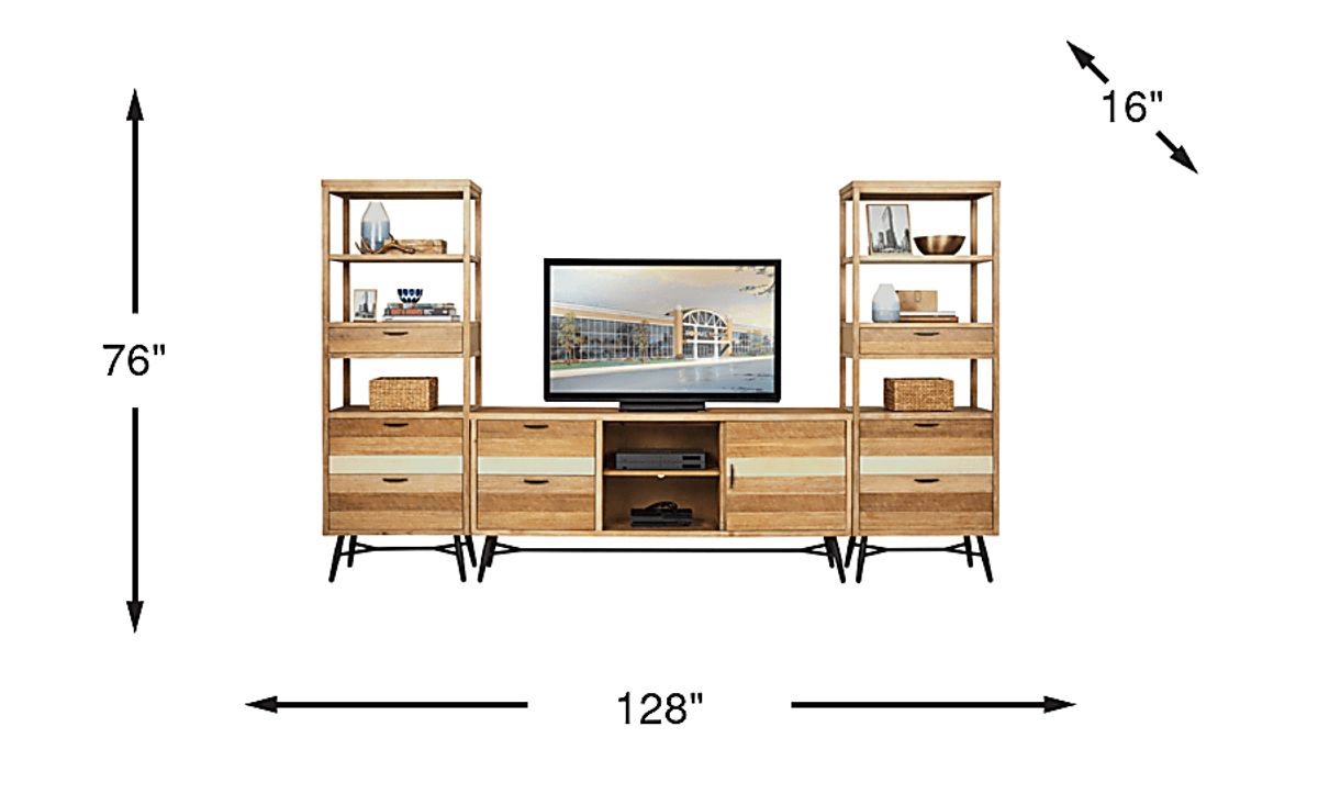 Midtown Loft Natural Light Wood 3 Pc Wall Unit With 72 in. Console ...