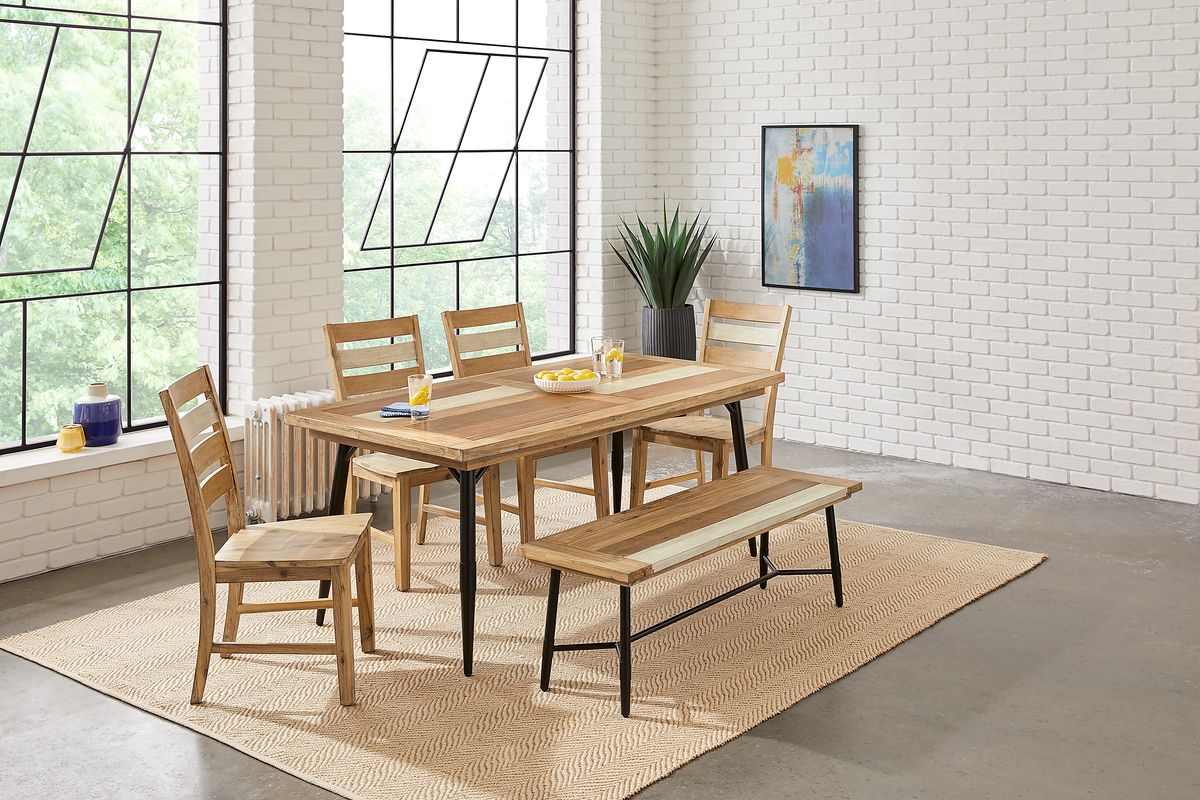 Midtown Loft 6 Pc Natural Light Wood Dining Room Set With Dining Table ...