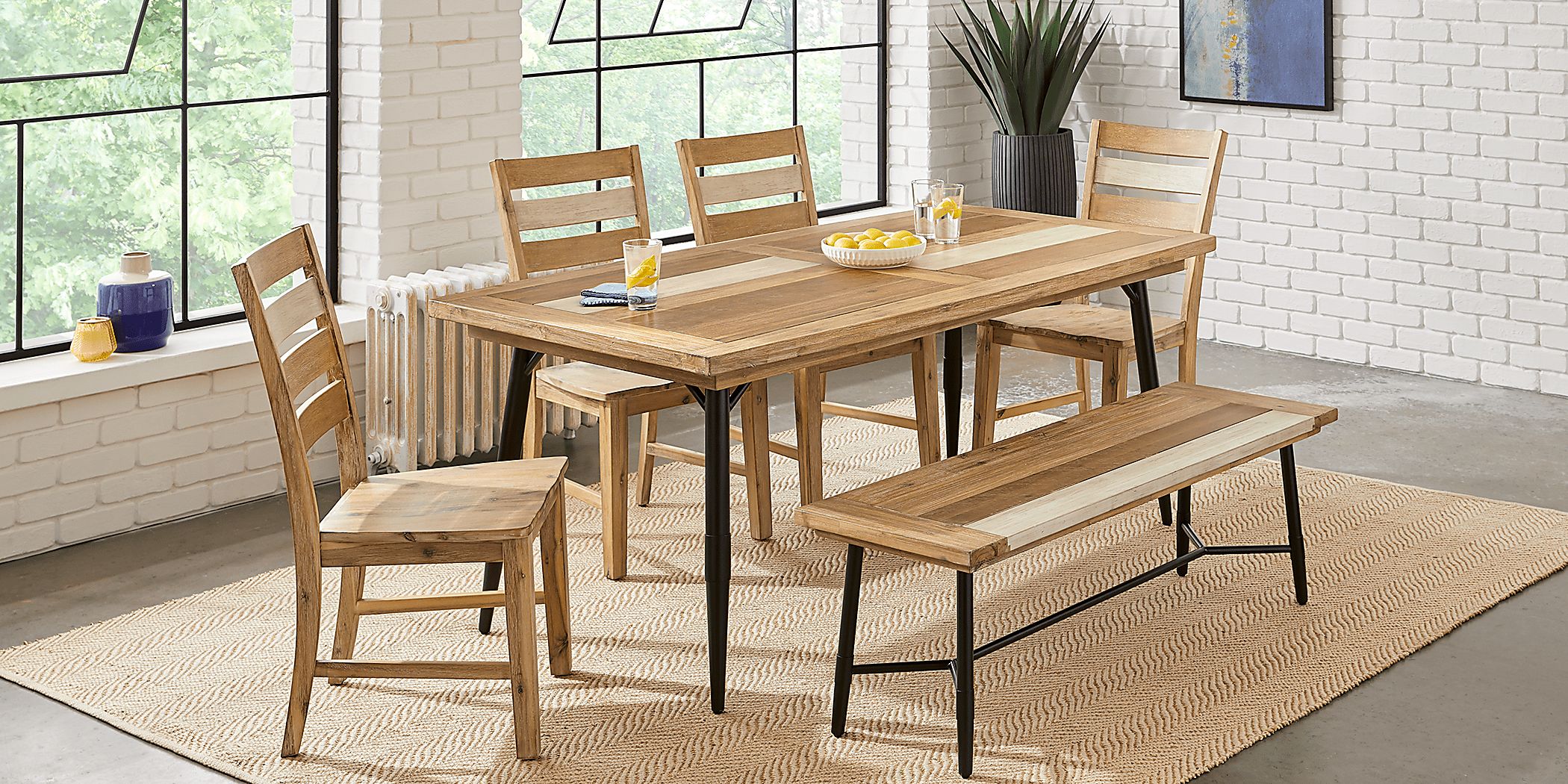 Midtown Loft 6 Pc Natural Light Wood Dining Room Set With Dining Table ...