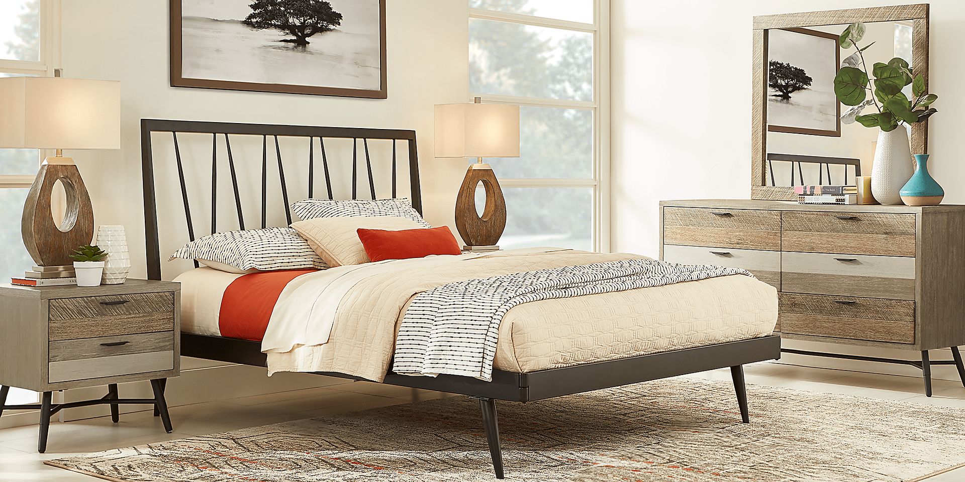 Midtown Loft Natural 7 Pc King Metal Bedroom - Image 1