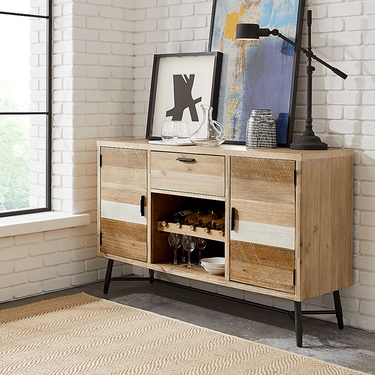 Midtown Loft Natural Light Wood Server | Rooms to Go
