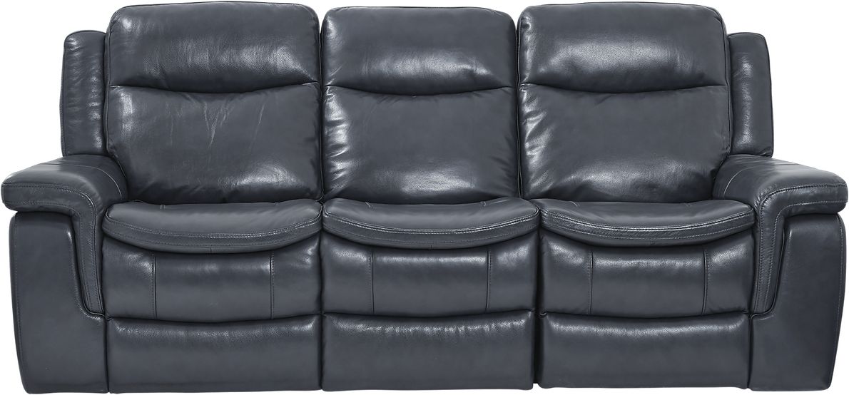 milano blue leather power plus reclining sofa