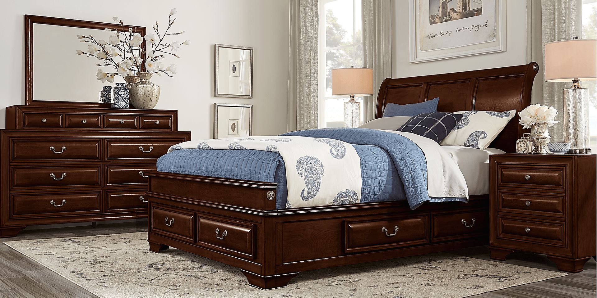 Mill Valley Cherry 7 Pc King Sleigh Bedroom with Storage - Image 1