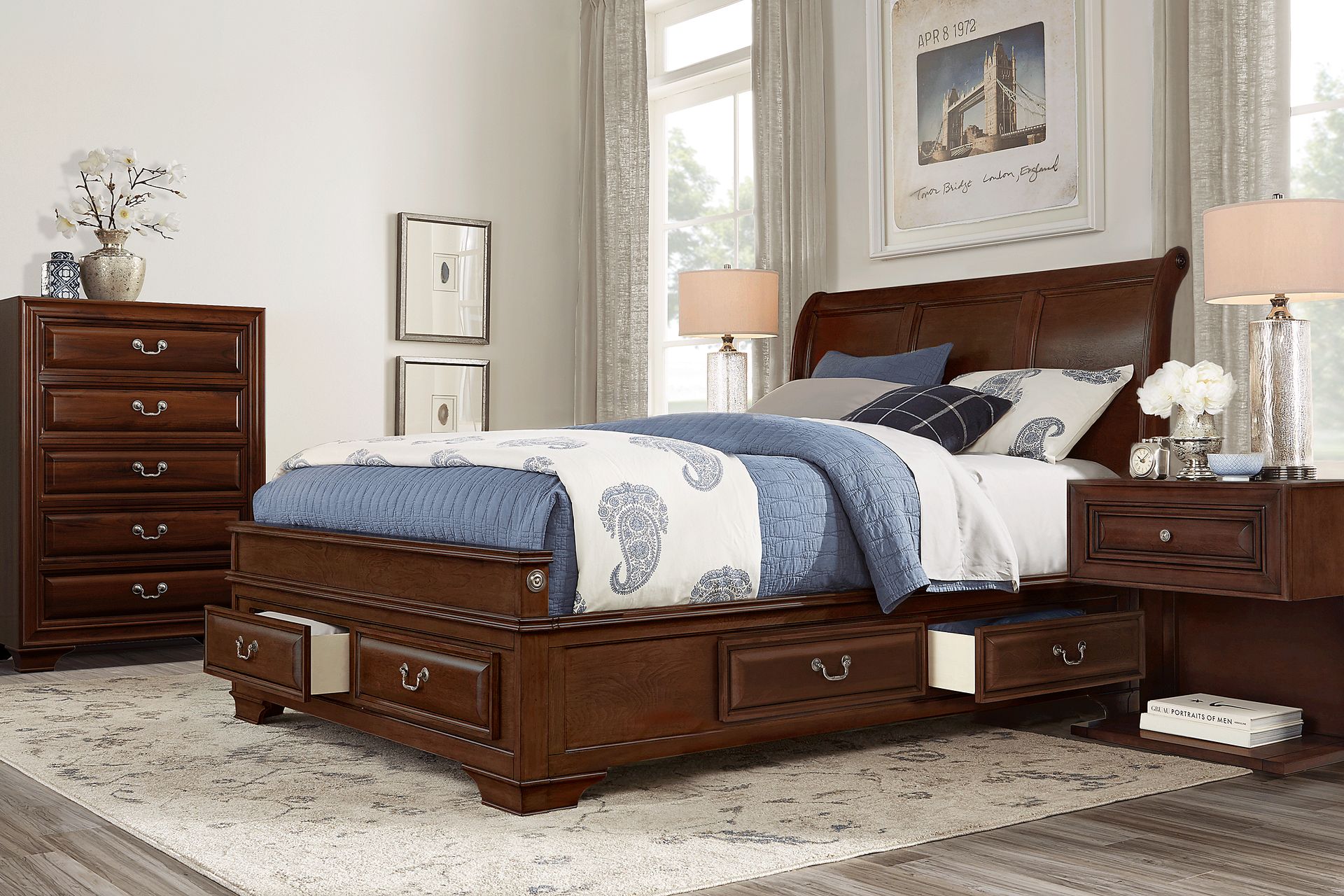 Mill Valley II Brown Cherry 5 Pc King Sleigh Bedroom with Storage - Image 1