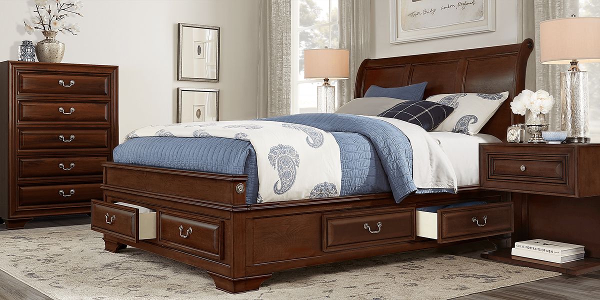 Mill Valley II Brown Cherry 5 Pc Queen Sleigh Bedroom with Storage ...