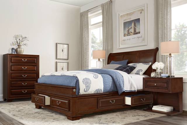 Mill Valley II Brown Cherry 5 Pc Queen Sleigh Bedroom with Storage - Thumbnail - Image 1