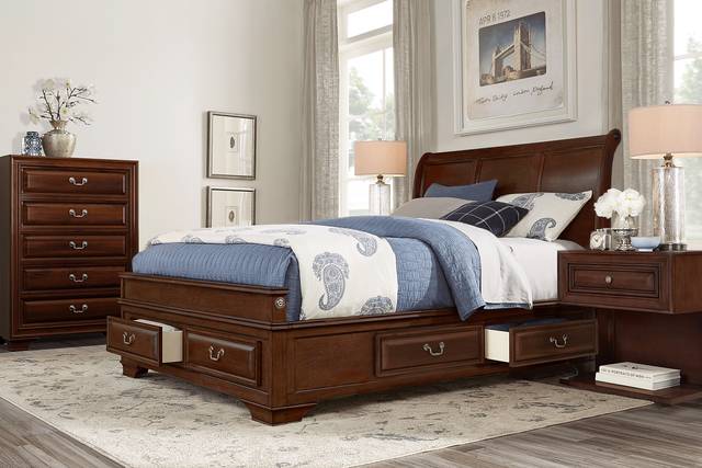 Mill Valley II Brown Cherry 5 Pc Queen Sleigh Bedroom with Storage - Thumbnail - Image 1
