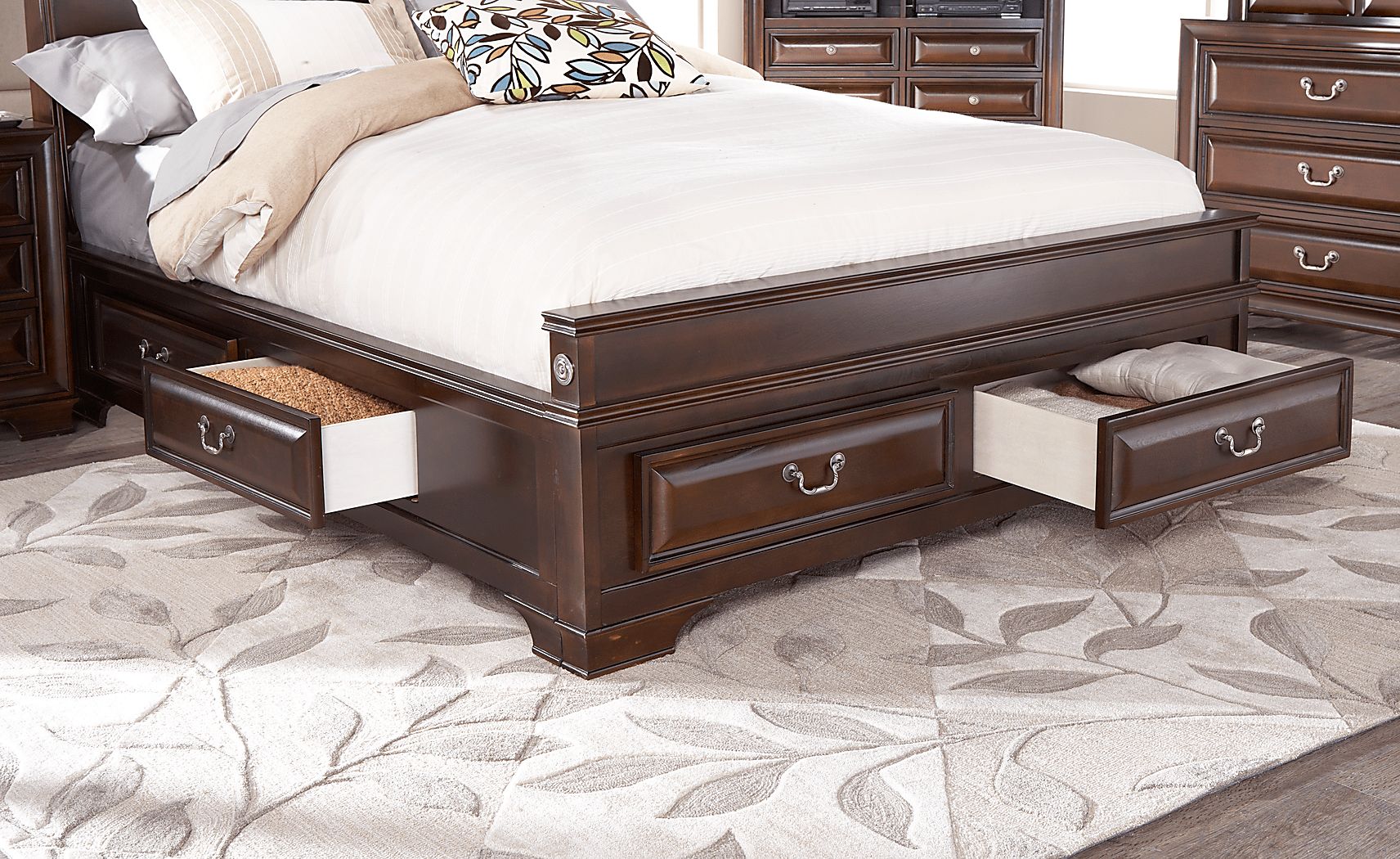 Mill Valley II Dark Cherry Wood 3 Pc King Sleigh Bed With Storage ...