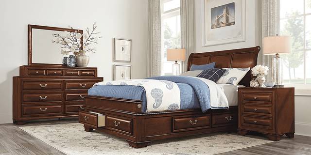 Mill Valley II Cherry 5 Pc King Sleigh Bedroom with Storage - Thumbnail - Image 2