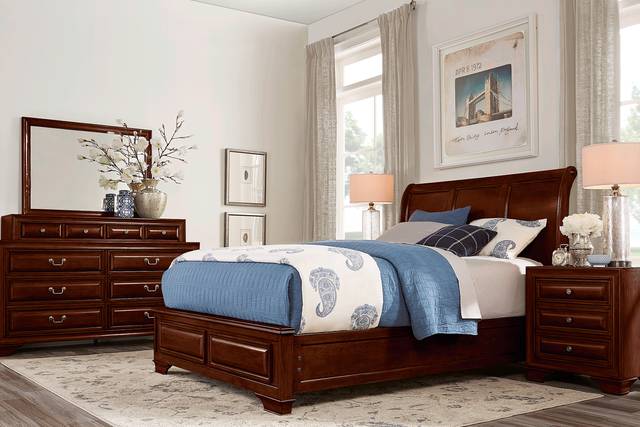 Mill Valley II Cherry 5 Pc Queen Sleigh Bedroom - Thumbnail - Image 1