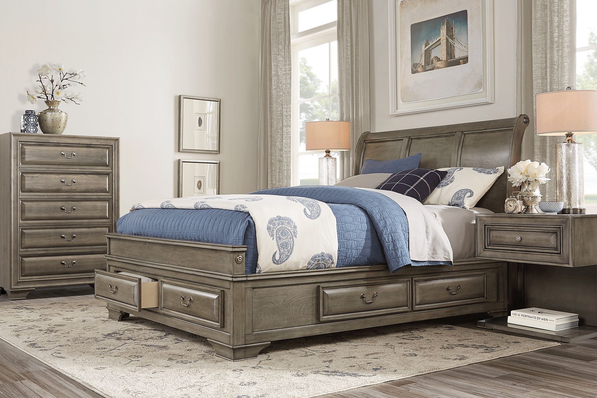 Mill Valley II Gray 5 Pc King Sleigh Bedroom with Storage - Image 1