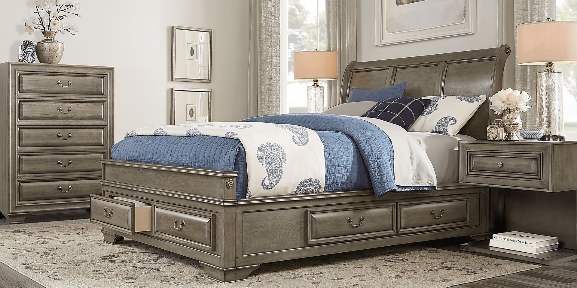 Mill Valley II Gray 5 Pc King Sleigh Bedroom with Storage - Image 1
