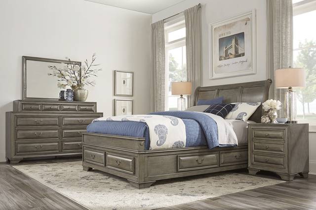 Mill Valley II Gray 5 Pc King Sleigh Bedroom with Storage - Thumbnail - Image 1