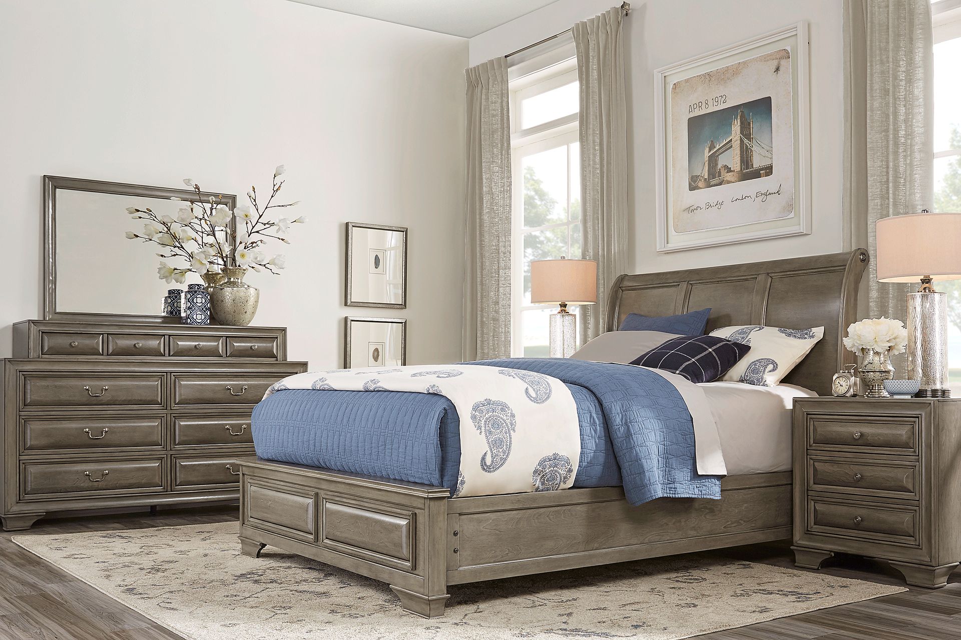 Mill Valley II 5 Pc Gray Queen Bedroom Set With Dresser, Mirror, 3 Pc ...