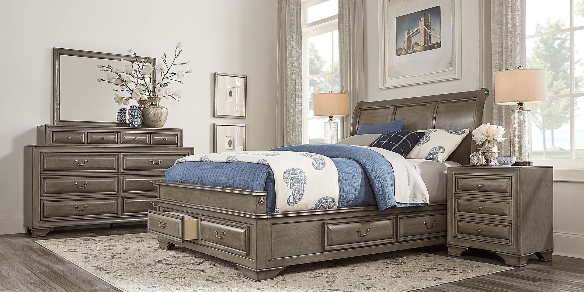 Mill Valley II Gray 6 Pc Queen Sleigh Bedroom with Storage - Image 2