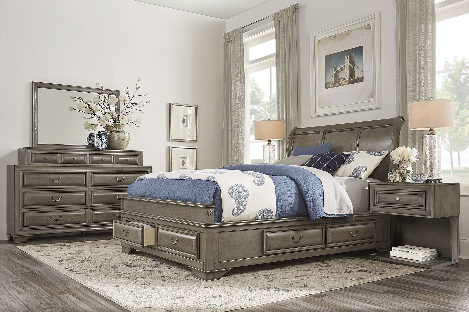 Mill Valley II Gray 6 Pc Queen Sleigh Bedroom with Storage - Image 1