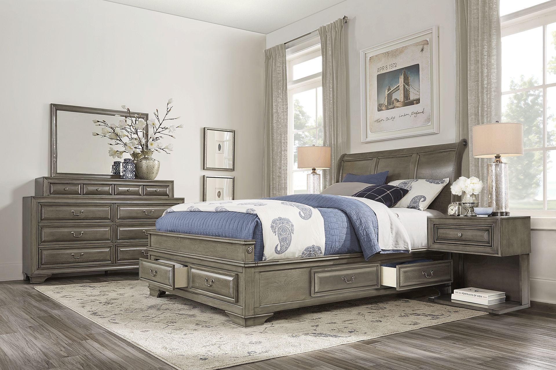 Mill Valley II Gray 7 Pc Queen Sleigh Bedroom with Storage - Image 1
