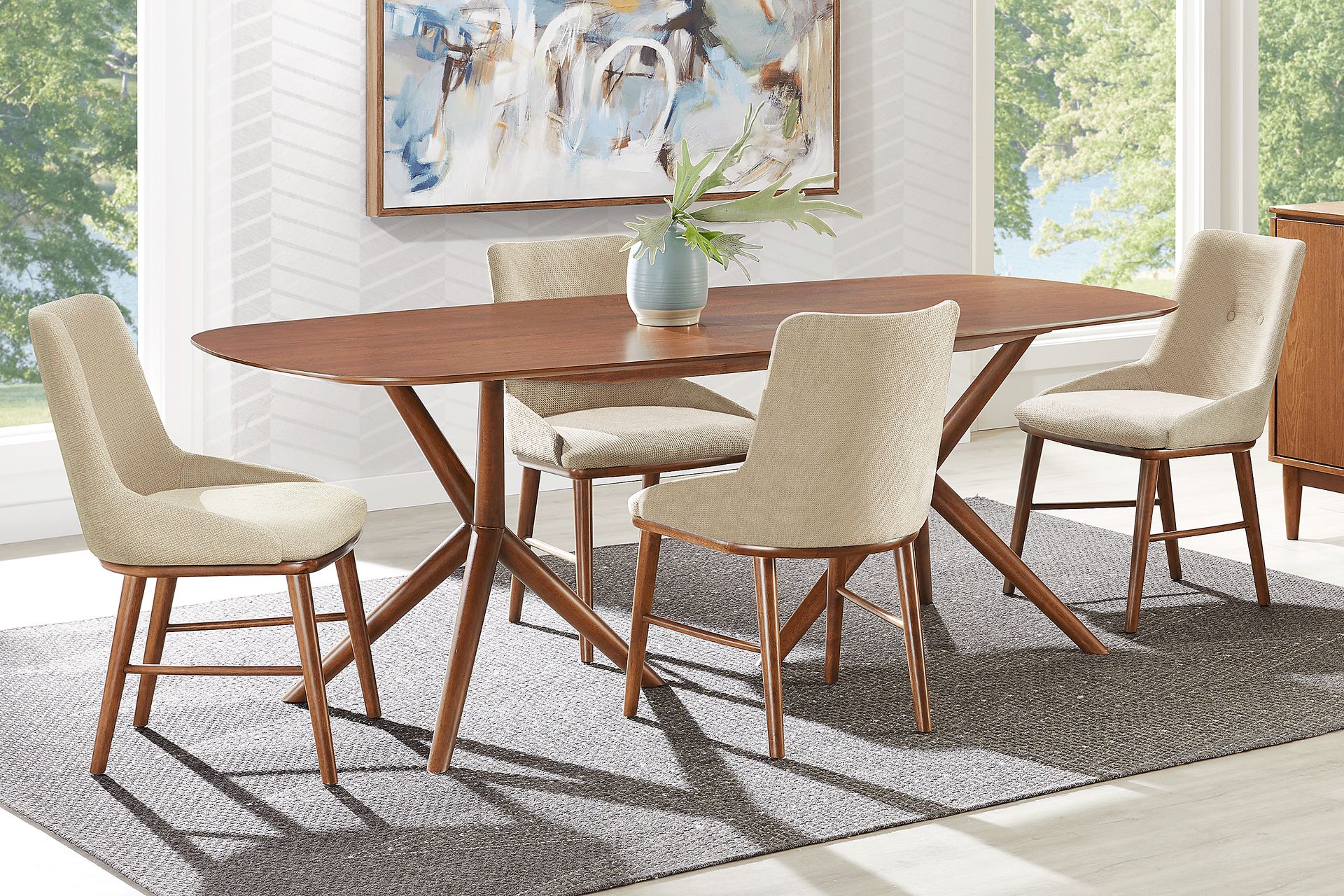 Millbrook Point Walnut 6 Pc Dining Room with Beige Chairs - Image 1