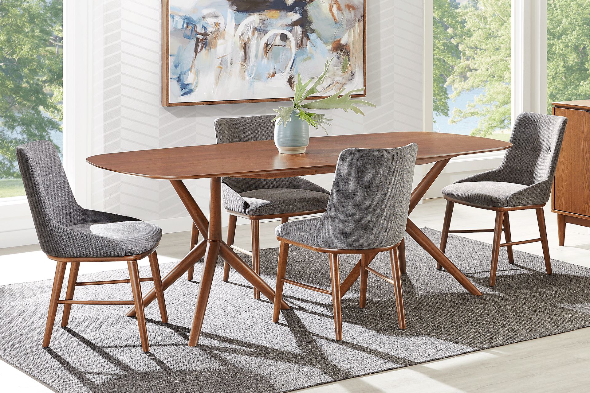 Millbrook Point Walnut 6 Pc Dining Room with Gray Chairs - Image 1