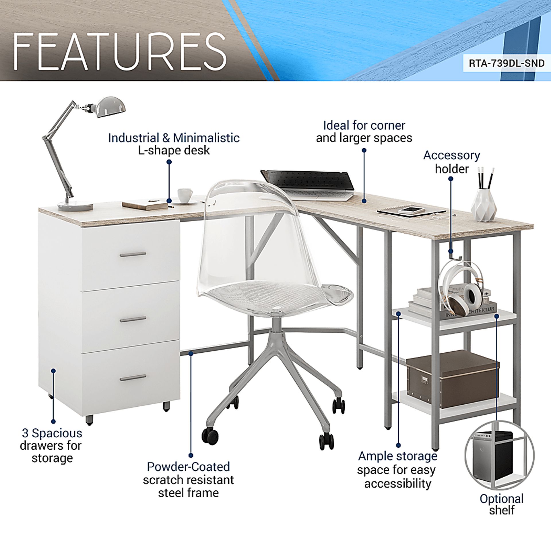 Milldes Beige L-Shaped Storage Desk - Image 3